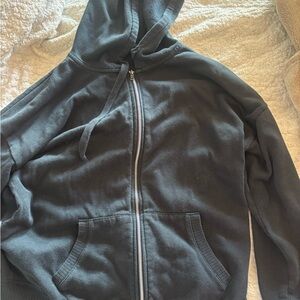 Hippie Rose Black Zip Hoodie with Silver Hardware